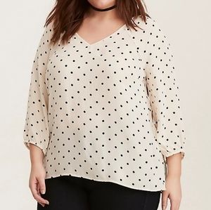 Torrid Black Polka Dot Ivory Blouse Size 3, 3X, 22/24